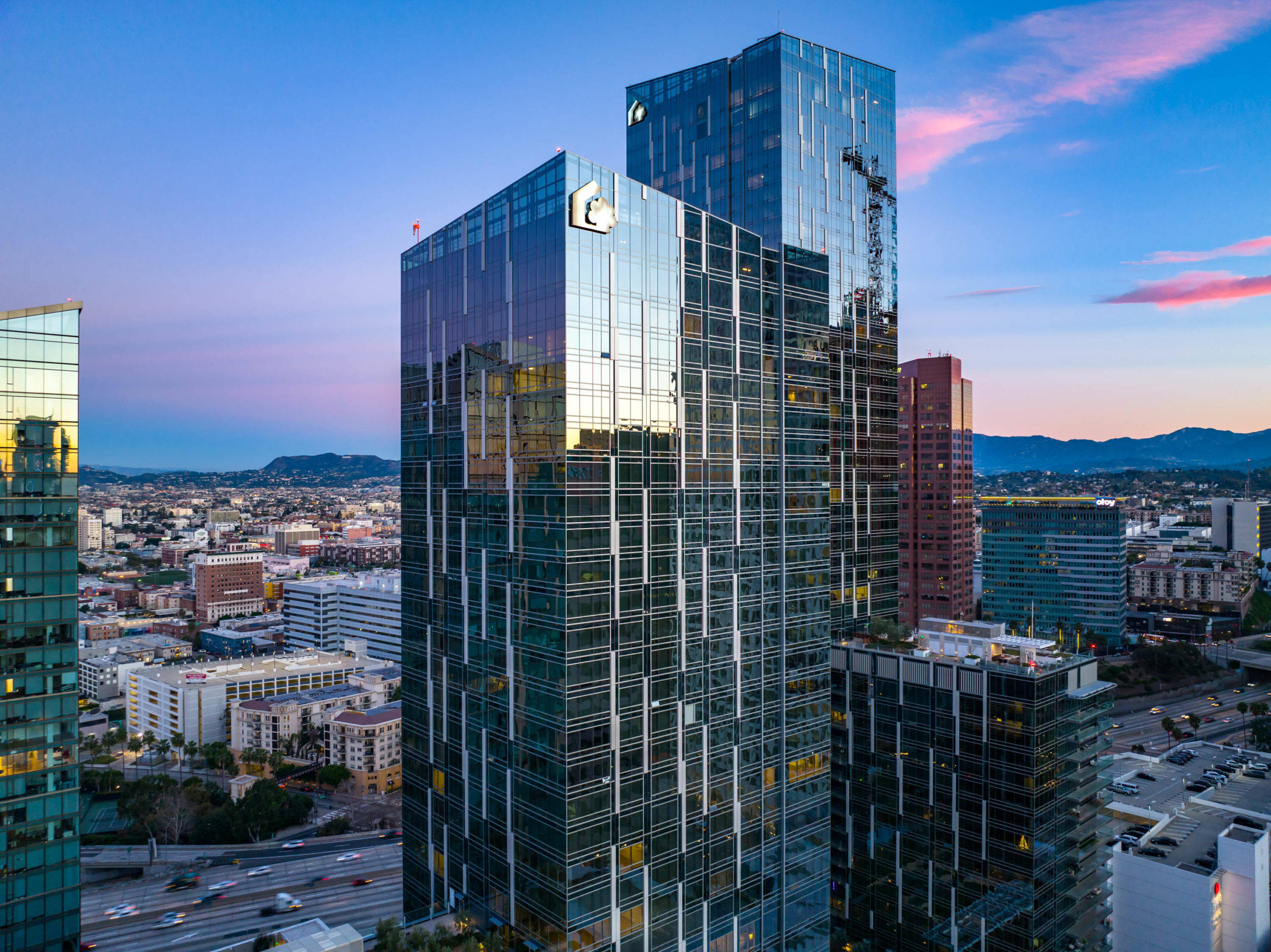 sunrise shot of a condominium building in downtown Los Angeles