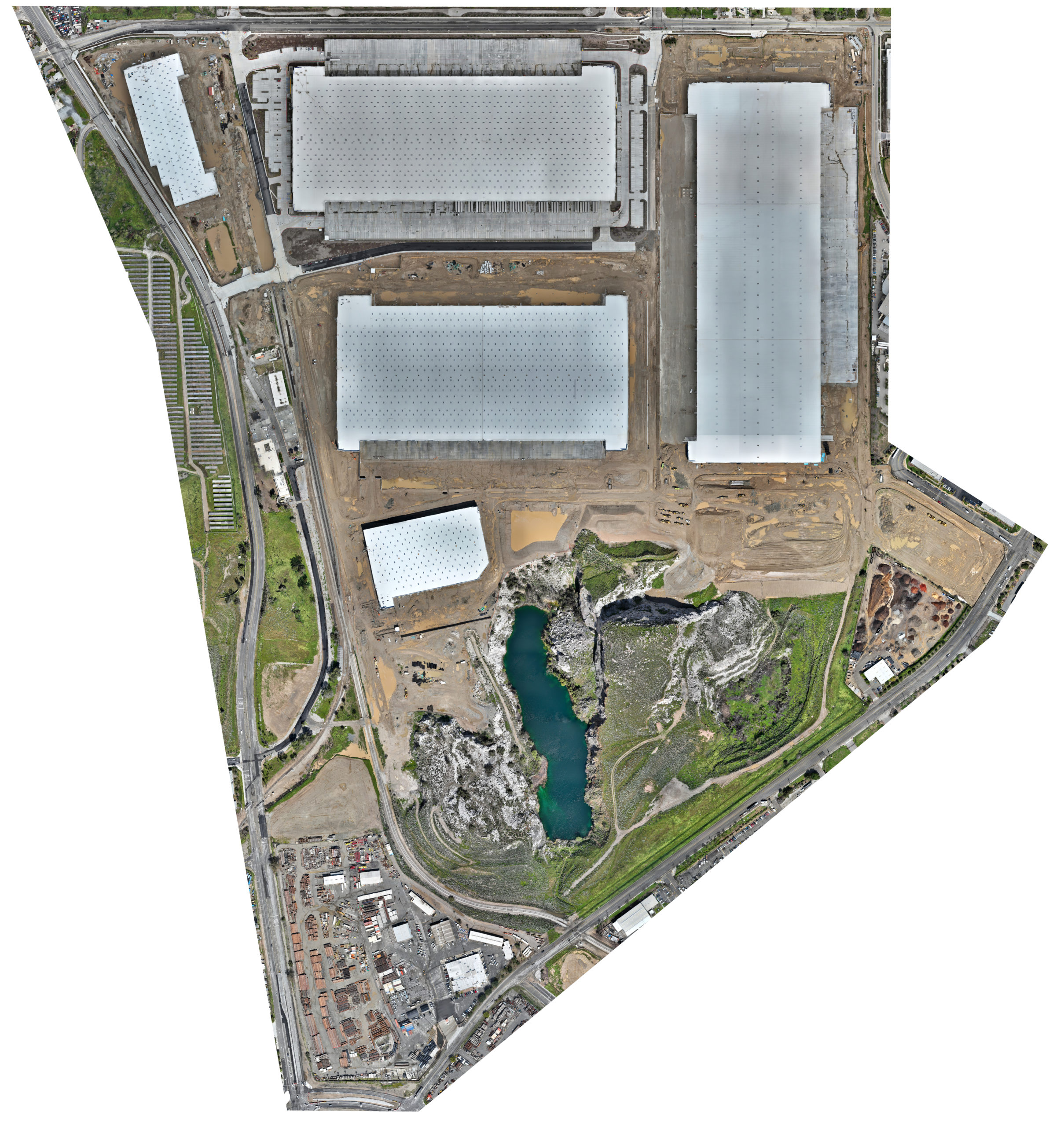 Orthomosaic image of a large commercial construction site