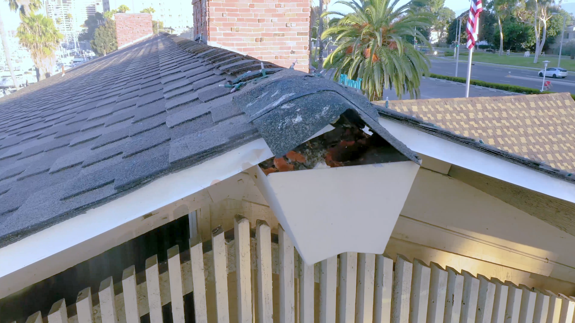 Roof inspection of the peak and gutter