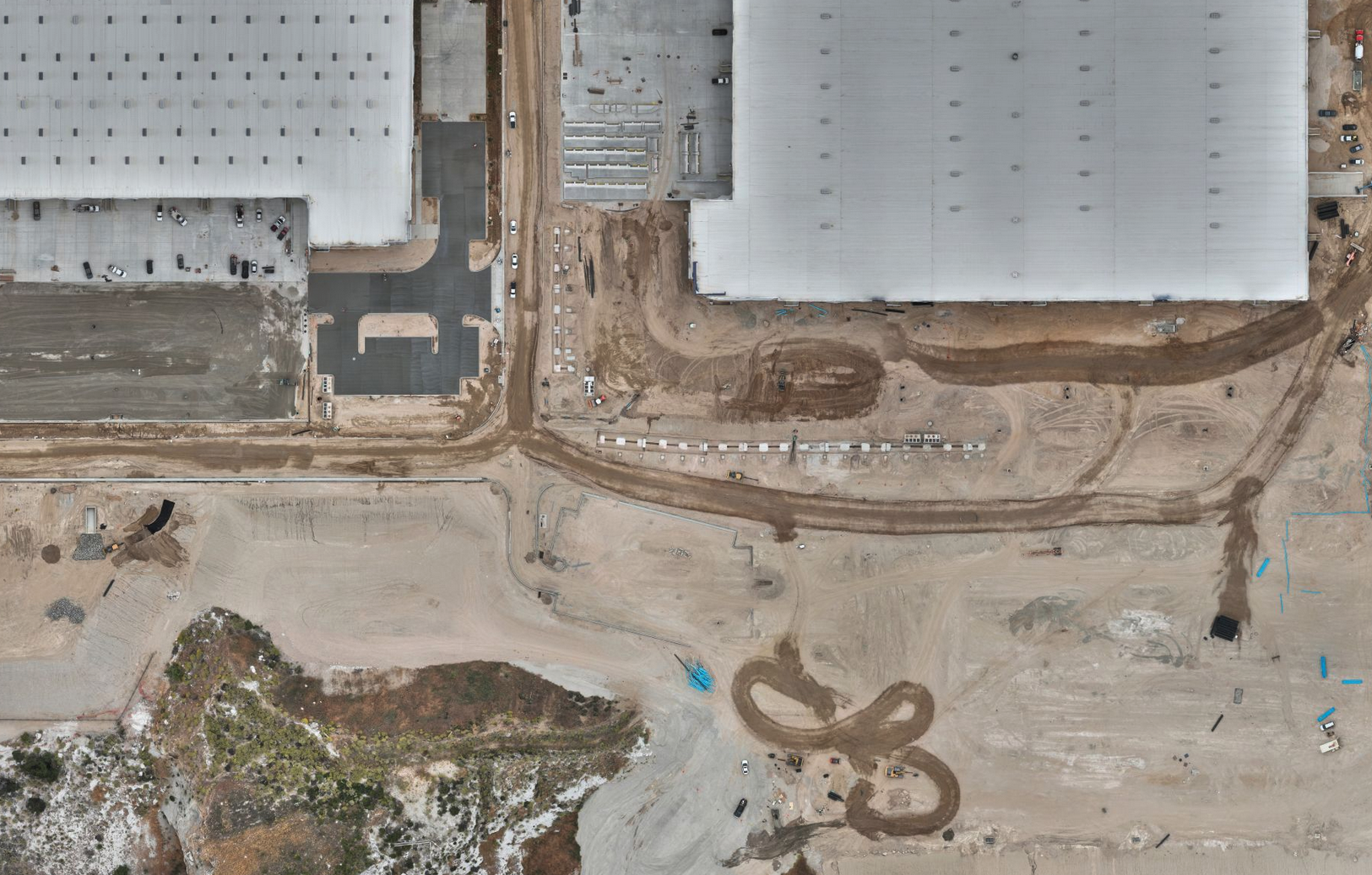 ortho map showing construction of warehouse buildings