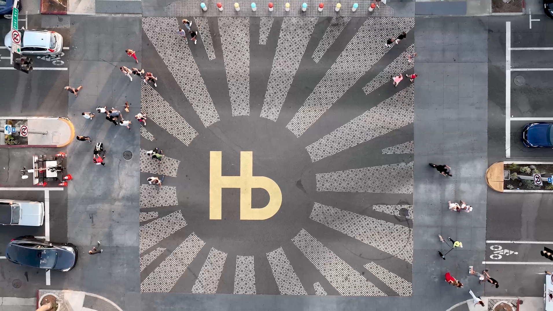 top down view of hermosa beach intersection with letters HB in the middle