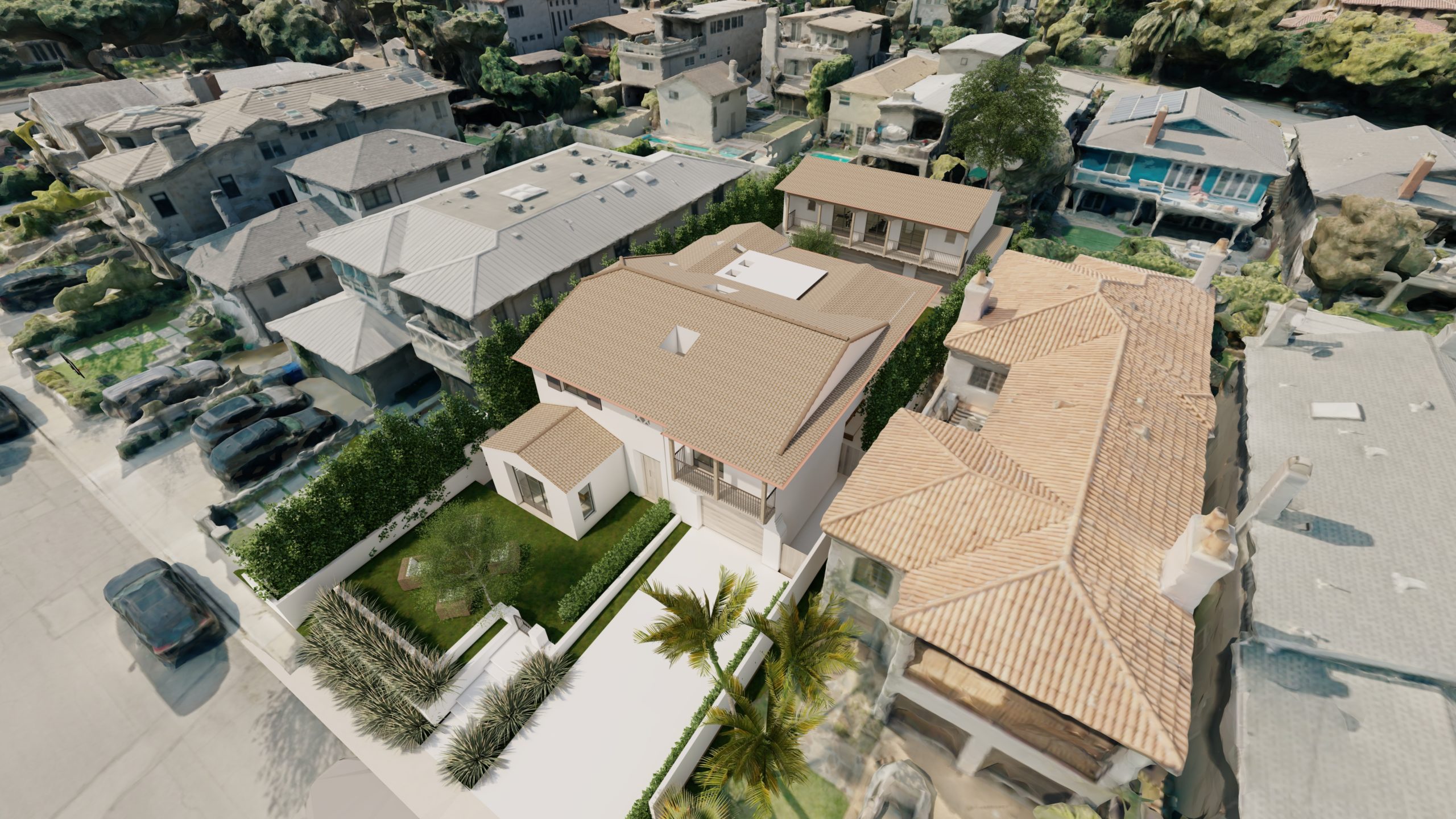 architects 3D rendering placed into a real 3D environment made using a drone