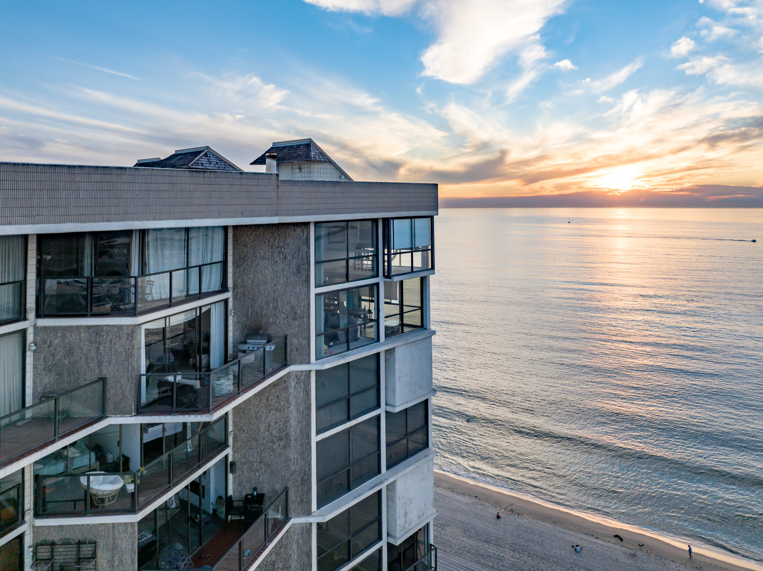 Sunset shot of condominium located in Redondo Beach, Ca